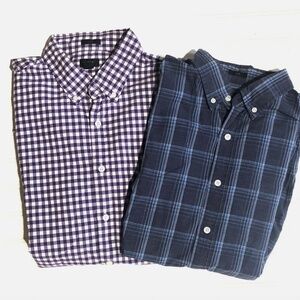 Set 2 J Crew Casual Plaid/Check Button Up Long Sleeve Dress Shirts Slim Men's L.